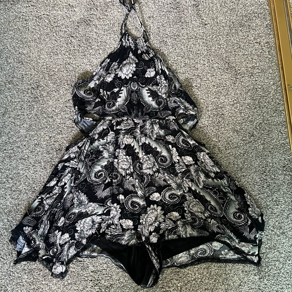 Black and White Paisley Halter Romper